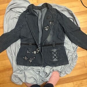 Panilli Midnight Blue Embroidered Jean Jacket